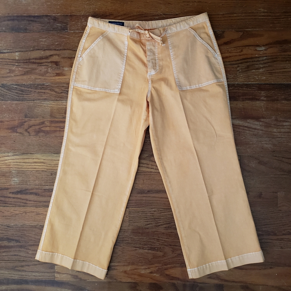 Lands End Capri Pants Size 8 Petite Tangerine Button Fly Summer Boating Cottage
